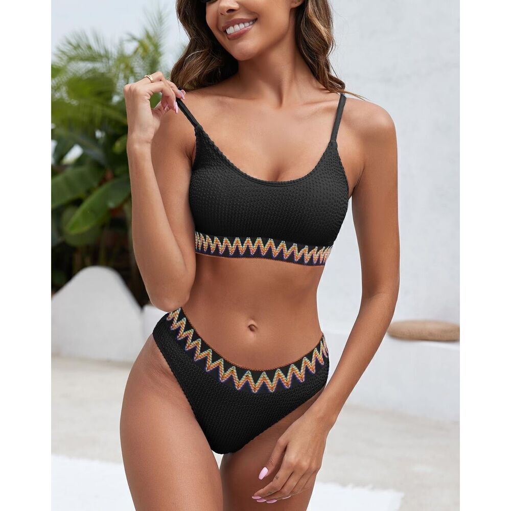 black one textured bikini high waisted size small